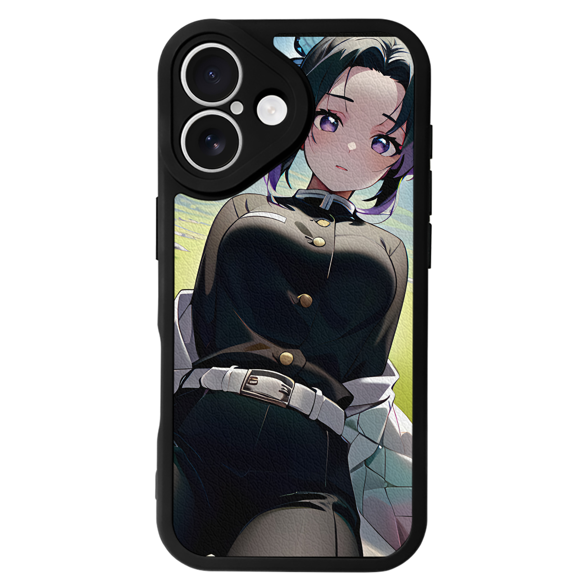 （画像用） 鬼滅の刃（きめつのやいば）蟲柱-胡蝶 しのぶ／こちょう しのぶ Kochou Shinobu 【iPhone 16シリーズ対応】シリコンスマホケース（レザー調） 材質：シリコン
